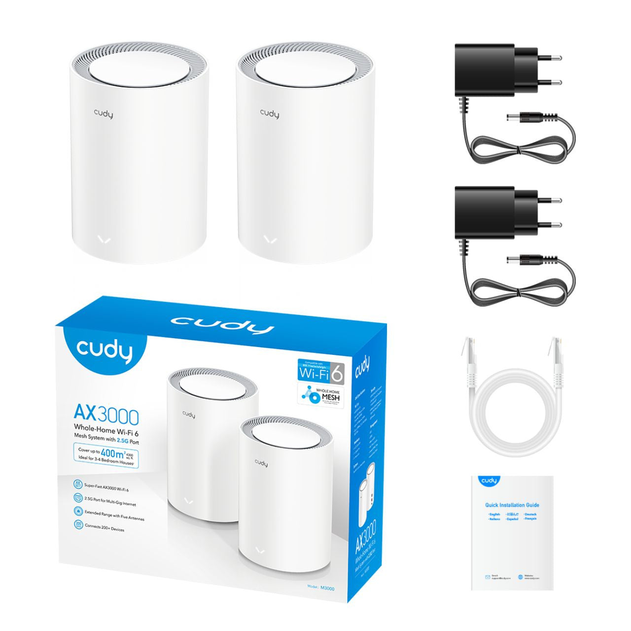 Cudy M3000 V2 AX3000 V2.0 WiFi 6 Mesh 2.5G Solution (2-Pack)