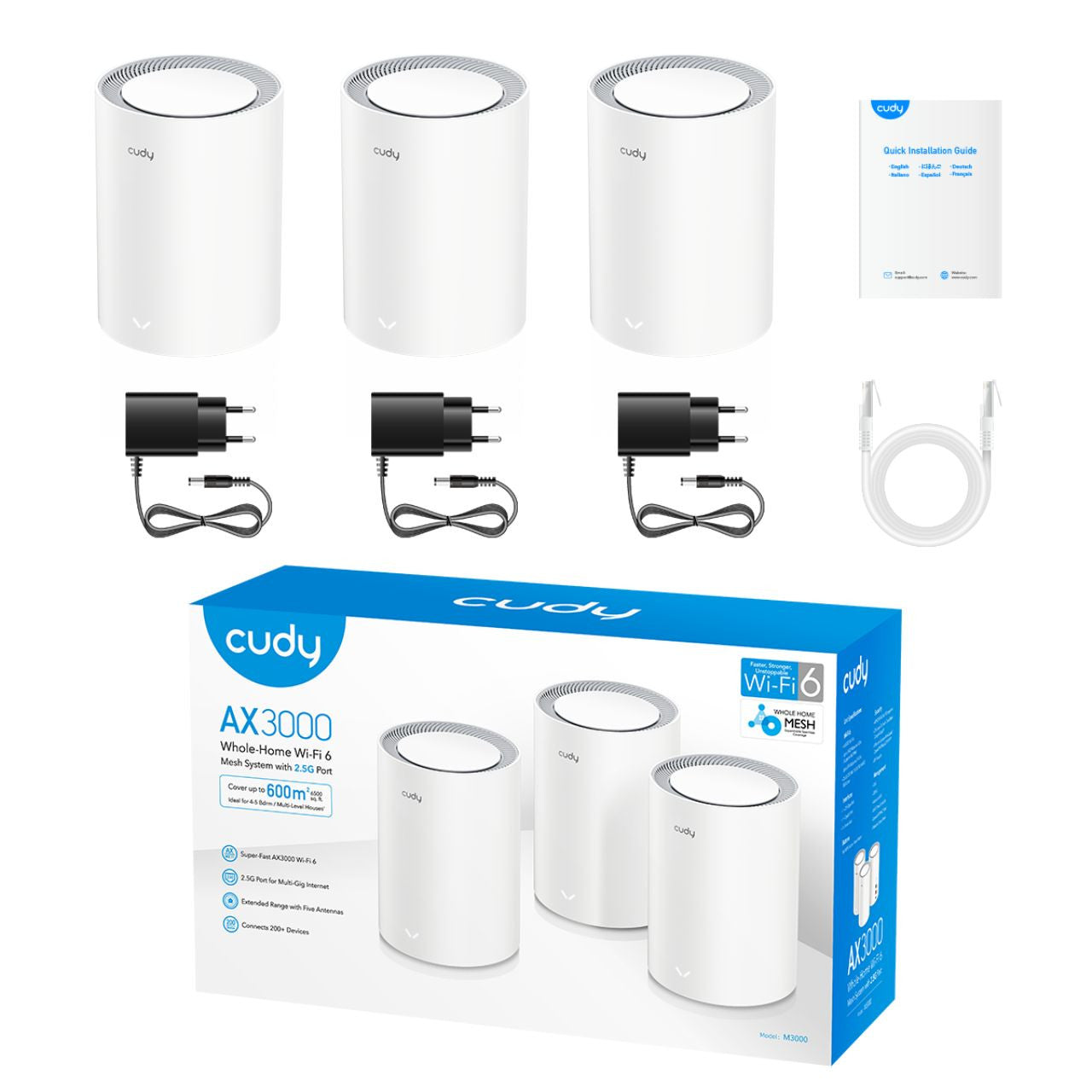 Cudy M3000 V2 AX3000 V2.0 WiFi 6 Mesh 2.5G Solution (3-Pack)