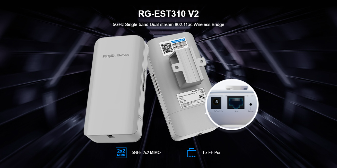 Ruijie - Rayee RG-EST310 V2 5GHz Dual-stream 802.11ac 1KM Wireless Bridge