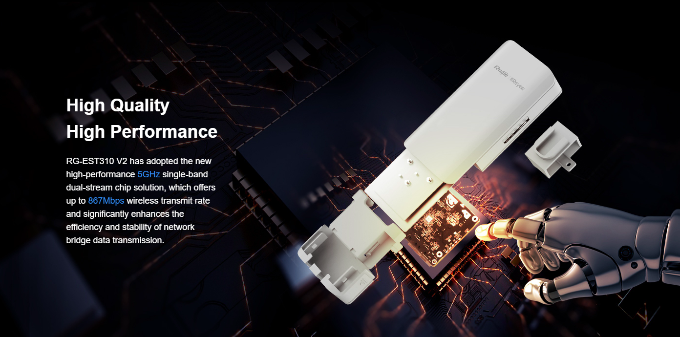 Ruijie - Rayee RG-EST310 V2 5GHz Dual-stream 802.11ac 1KM Wireless Bridge