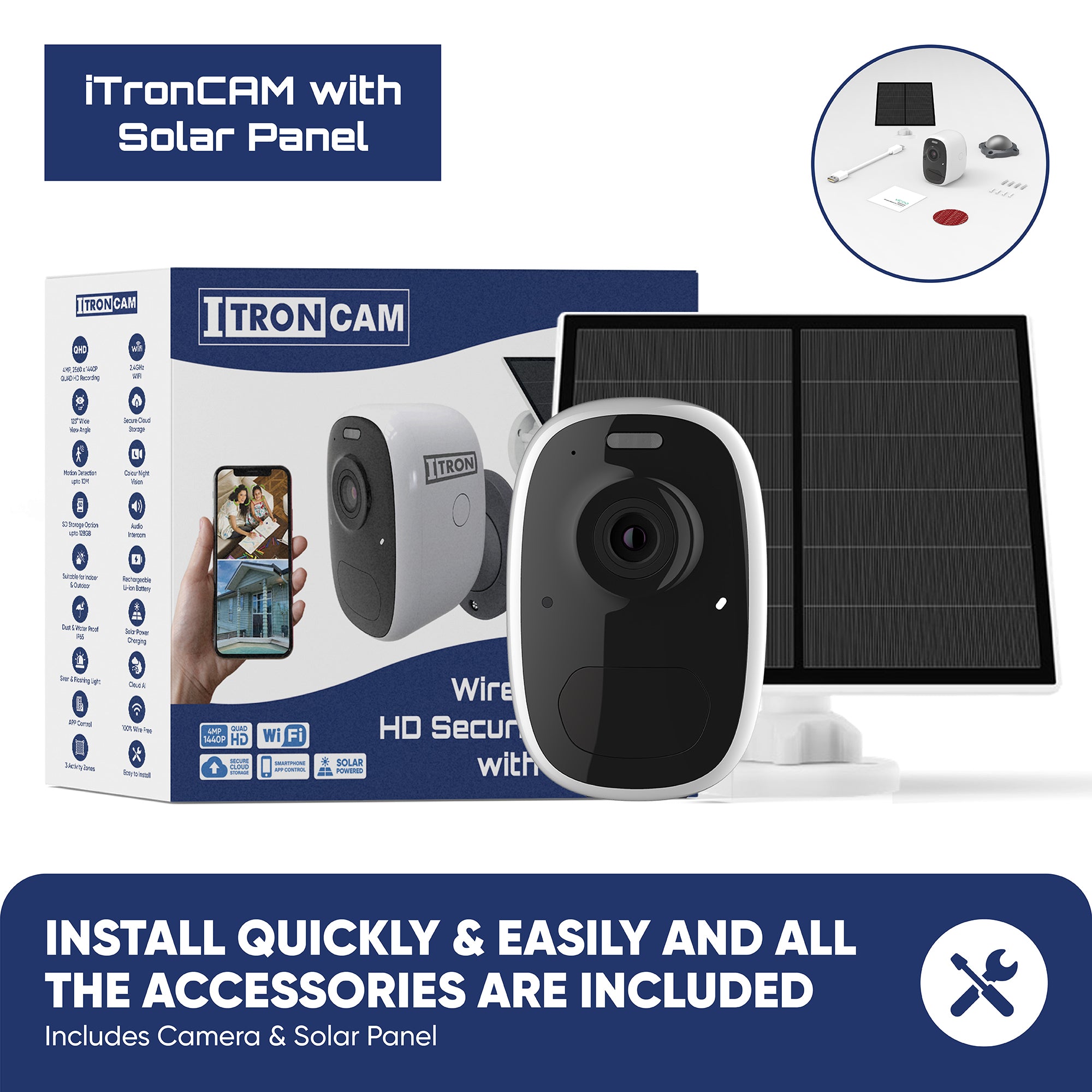 iTron Solar/Wireless WiFi 4MP Security Camera - Free Solar Panel worth $75
